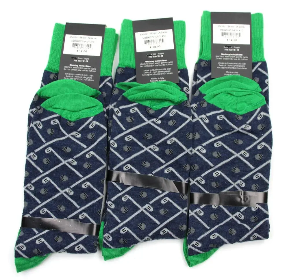 The Men's Store Bloomingdale's Socks Mens 10-13 Blue Golf Dress 3 Pairs Mid Calf